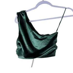 Susana Monaco Shimmer Hunter Green One Arm Crop NWT Size Small